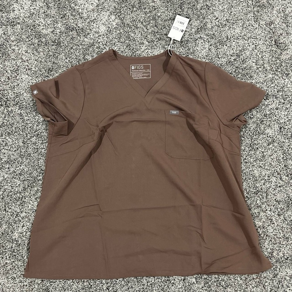 Figs Women's V-Neck Scrub Top in Brown